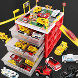 Maxbell Maxbell Mini Parking Lot Building Play Set Toy Garage Car Storage Box with City Traffic Map Assembling Children Educational Toy Birthday Gift –Fire Engine