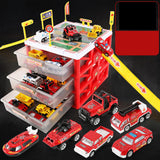 Maxbell Maxbell Mini Parking Lot Building Play Set Toy Garage Car Storage Box with City Traffic Map Assembling Children Educational Toy Birthday Gift –Fire Engine