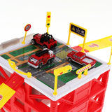 Maxbell Maxbell Mini Parking Lot Building Play Set Toy Garage Car Storage Box with City Traffic Map Assembling Children Educational Toy Birthday Gift –Fire Engine