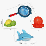 Maxbell Maxbell Set of 4 Mini Multi-Color Squeaky Ocean Animal with Net, Kids Baby's Bath Time Squirting Toy Gift