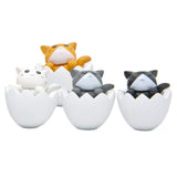 4Pcs/Set Cute Mini Cat Inside Egg Miniature Figurine Craft Ornament White