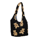 Women Lamb Like Fabric Shoulder Bag Canvas Casual Tote Large Bag Black