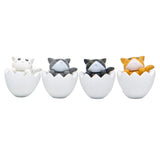 4Pcs/Set Cute Mini Cat Inside Egg Miniature Figurine Craft Ornament White