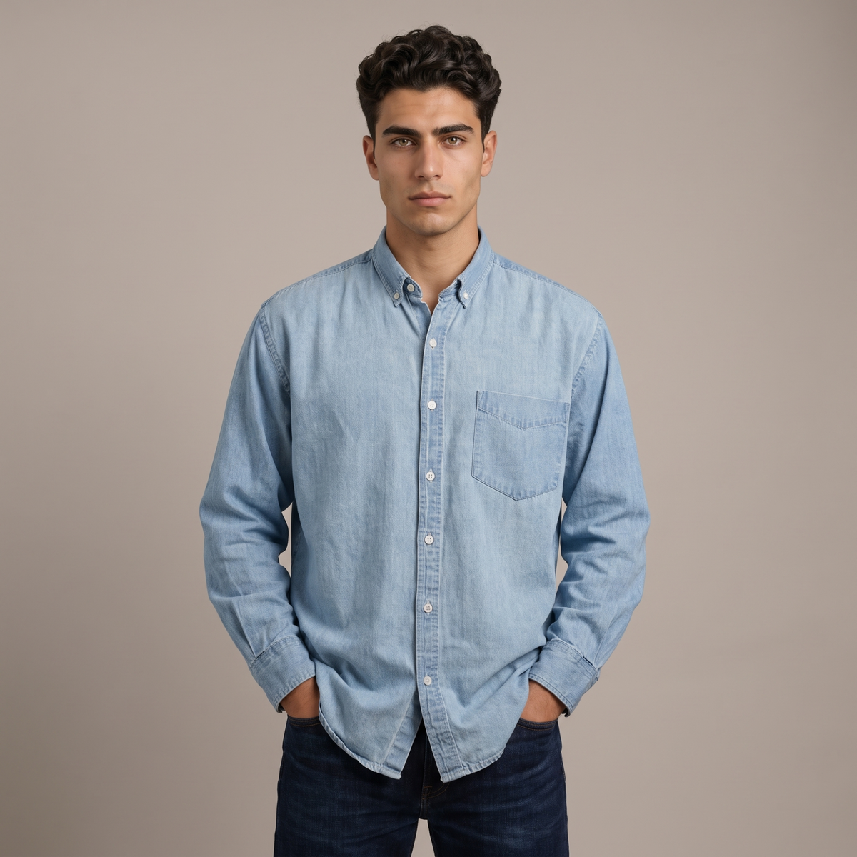 MAXBELL Men’s Casual Denim Shirt | Regular Fit | Single Patch Pocket | Button Down Collar