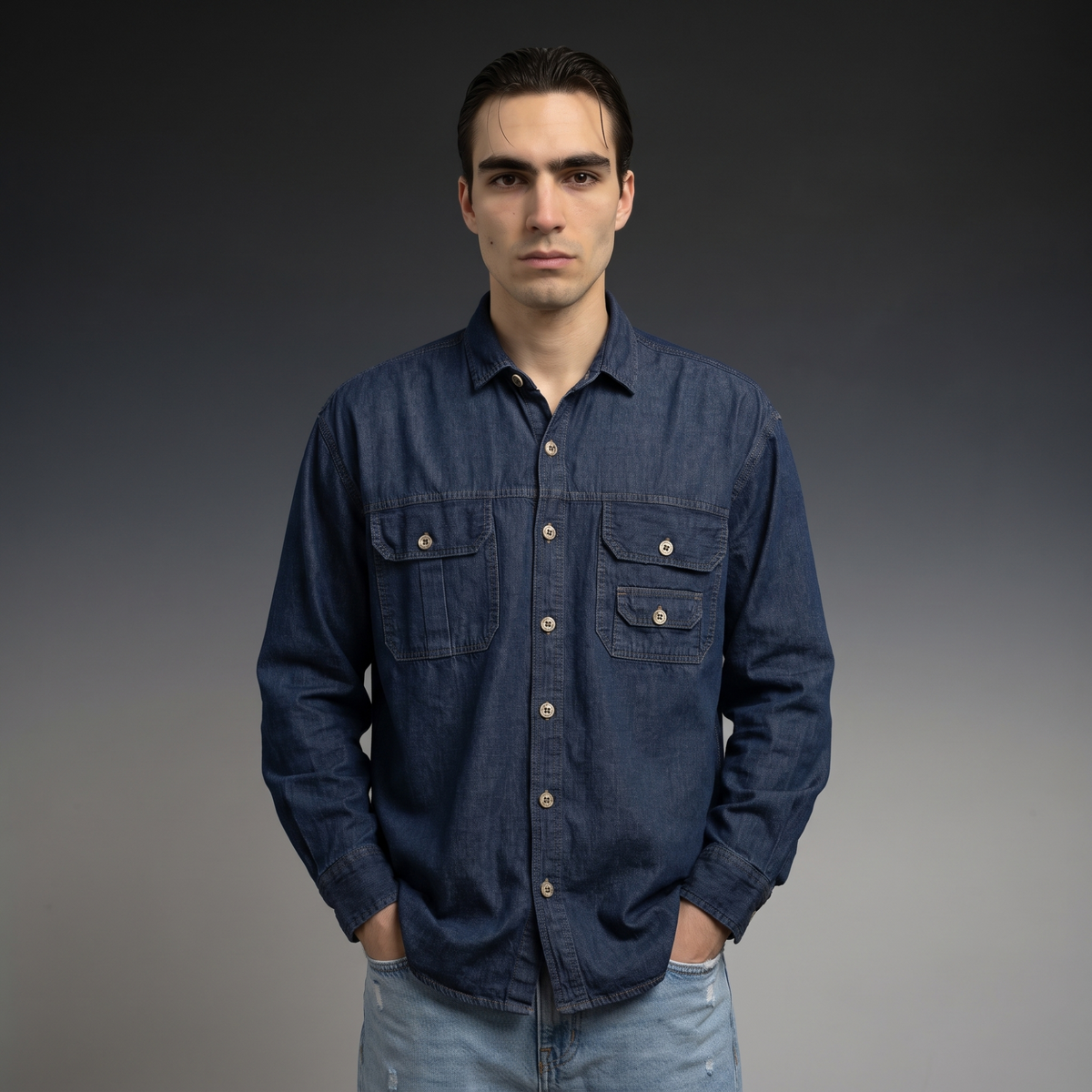 MAXBELL Men’s Casual Denim Shirt | Relaxed Fit | Utility Pockets