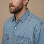 MAXBELL Men’s Casual Denim Shirt | Regular Fit | Double Flap Pockets | Stylish Front Dart | Spread Collar