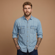 MAXBELL Men’s Casual Denim Shirt | Regular Fit | Double Flap Pockets | Stylish Front Dart | Spread Collar