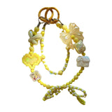 Maxbell Beaded Keychain Ornament Heart and Bow Decor Keyring for Children Women Gift Yellow