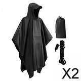 Maxbell 2xHooded Rain Poncho Portable Rain Cape Water Resistant Rainwear for Men Women Black