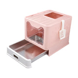 Maxbell Cat Litter Box with Lid Folding Hooded Front Entry Top Exit Kitty Litter Pan Pink
