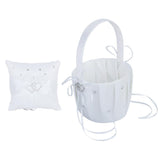 Maxbell Wedding Flower Girl Basket/Pocket Ring Pillow White Double Heart for Wedding