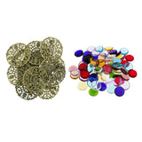 Maxbell 100g Colorful Round Glass Mosaic+10 Pieces Pin Back Blank Brooch Settings