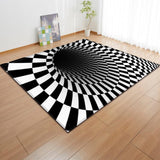 Maxbell Black & White Checkered 3D Visual Effect Floor Rug Mat Bedroom Carpet 150 x 100cm for Kids Room Nursery - Aladdin Shoppers