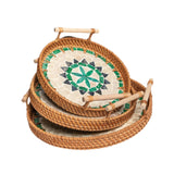 Maxbell 3 Pieces Rattan Serving Tray Woven Platter with Handles for Tea Parties Home