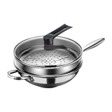 Maxbell Stainless Steel Wok Pan with Glass Lid and Steamer Easy to Clean for Kitchen 36cm