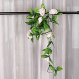 Maxbell 8x 8Ft Artificial Rose Silk Flower Green Leaf Vine Garland Home Wall Party Decor