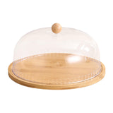 Wooden Cake Stand Cheese Bread Pastries with Dustproof Dome Cake Holder Tray Large