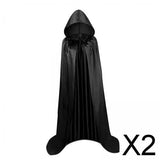 Maxbell 2xHalloween Cape Robe Party Dress up Gothic Hooded Cloak for Unisex Adults Men 150cm black
