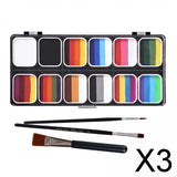 Maxbell 3xPainting Palette Makeup Washable with 3 Brushes Supplies Face Body Paint Set