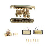 Maxbell Gold Bridge Tailpiece+Sealed Humbucker Pickup Set+Guitar Output Jack