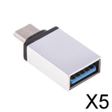 Maxbell 5xUSB Type-C Male to USB3.0 Female Adapter Support OTG Data Sync Charger silver