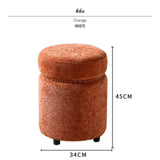 Maxbell Chenille Accent Ottoman, Retro Round Stool, compact wood Pouf for Living Room & Bedroom, Shoe Changing Stool, Makeup Vanity Seat, 34x45cm Upholstered Soft Ottoman with Rivet finish Orange