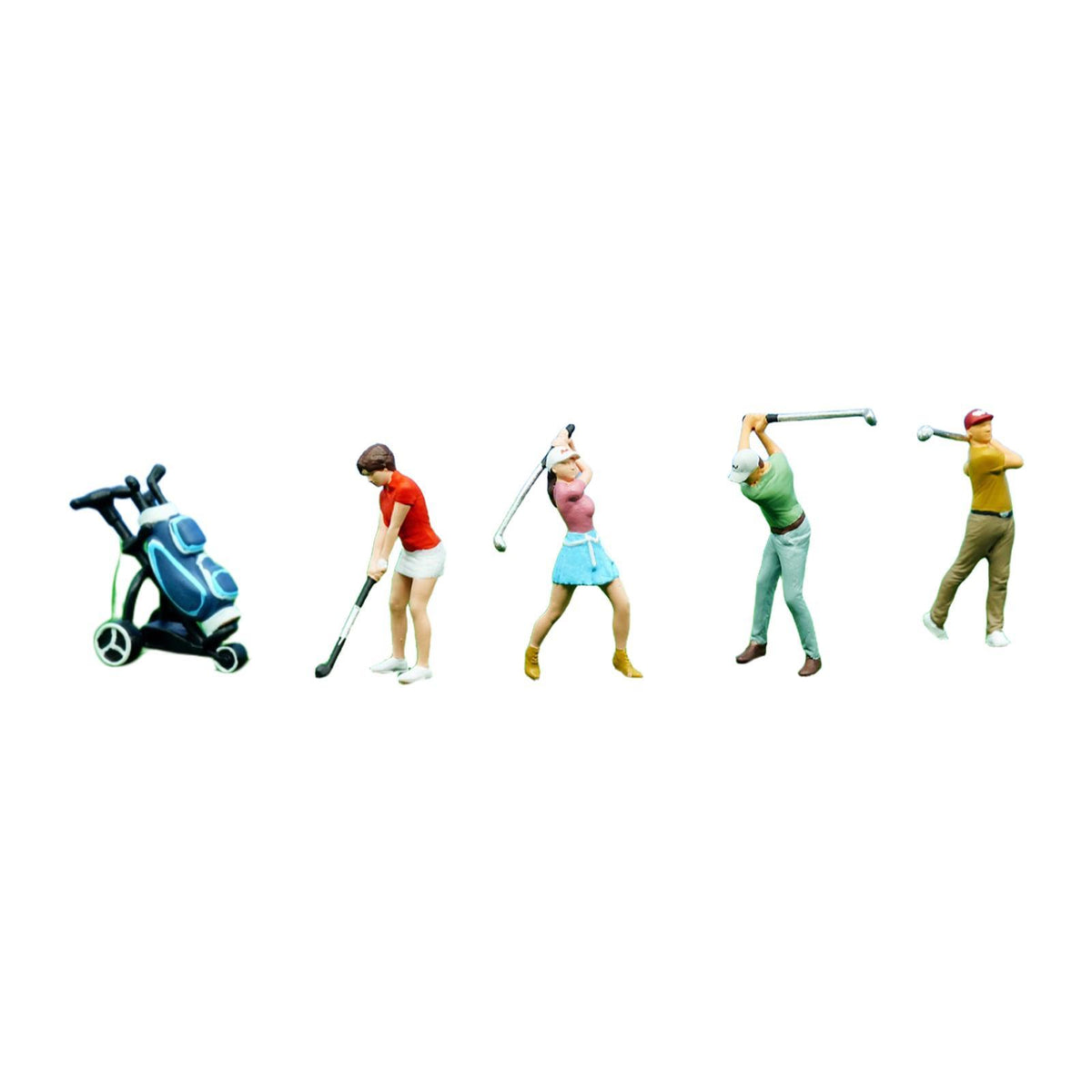 Maxbell 4Pcs 1:64 Scale Miniature Golfer Figures Ornaments Painted Tiny People Model with Bag