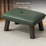 Maxbell Wooden Small Stool, olive Oil Wax Leather Ottoman, Mushroom Bench for Living Room & Entryway, Soft Upholstered Shoe Bench, Low Modern Minimalist Stepping Stool for Home Button Double Green