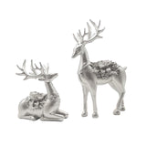 2Pcs Deer Statues Resin Animal Sculptures for Living Room Fireplace Entrance Silver