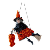 Maxbell Halloween Hanging Witch on Broom Tree Prop Party Bar Flying Witch Wall Decor Orange