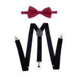 Maxbell Men Suspenders with Bow Tie Y Back Braces for Trousers Formal Wear Halloween Black Dark Red