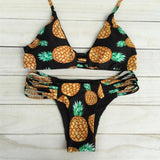 Maxbell Maxbell Sexy Halter Hollow Out Pineapple Print Padded Bikini Set for Women Black L