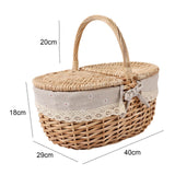 Maxbell Maxbell Wicker Picnic Basket Rattan Storage Serving Basket for Beach Camping Parties Large beige gray