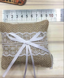 Maxbell 12xWedding Bridal Party Jute Burlap Ring Pillow Bow Lace Trim