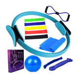 Maxbell 12Pcs Pilates Ring Circle and Ball Kit Portable Stretching Strap for Workout Blue