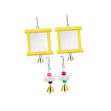 Maxbell 2x Chicken Mirror Toys Interactive Birds Parakeets with Bell Yellow