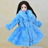 Maxbell Fashion Long Plush Coat Waisted Blue Casual Outfits for 1/6 Doll DIY Accessory - Aladdin Shoppers