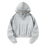 Maxbell Hooded Sweatshirt White Letters Grey Fall Cloth with Drawstring Pullover Top S
