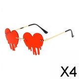 Maxbell 4xFashion Dripping Heart Sun Glasses Personality Party Eye Glasses Frameless red