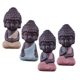 Maxbell 4 Pieces Tea Tray Decor - Little Monk Buddha Ceramic Statues Holder Tea Pet