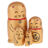 Maxbell Delicate Golden Maneki Neko Russian Babushka Matryoshka Nesting Dolls New Year Gift Home Office Ornaments 5 Pieces Set - Aladdin Shoppers