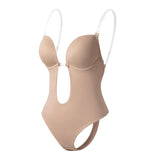 Maxbell 2xWomen Backless Bodysuit Deep V Neck Body Shaper for Wedding M  Skin Color