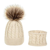 Maxbell Boys Girls Beanie Hats Warm Winter Soft Cotton Knitted Pom Pom Hat Cream