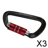 Maxbell 3xSelf Locking Mountaineering Climbing Aluminum Carabiner 26KN - Black Red