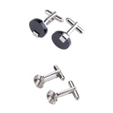 Maxbell Stainless Steel Men Cuff Link Cufflinks - Black Stone+Wide Fine Thread Knot Cufflinks