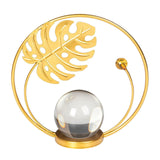Maxbell Maxbell Iron Art Leaf Sculpture Statue Crystal Ball Metal Leaf Desk Decorations Leaf