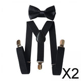 Maxbell 2xMens Suspenders with Bow Tie Y Back Braces for Formal Wear Halloween Cosplay Black