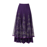 Maxbell Womens Latin Ballroom Dance Skirt Latin Dance Dress Clothes Long Skirt L Size Purple