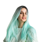 Maxbell 25 Inch Straight Center Parting Wigs Ombre Mint Green Halloween Party Wig