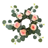 Maxbell Candle Ring Wreath Artificial Rose Candle Ring for Dinner Restaurant Holiday champagne